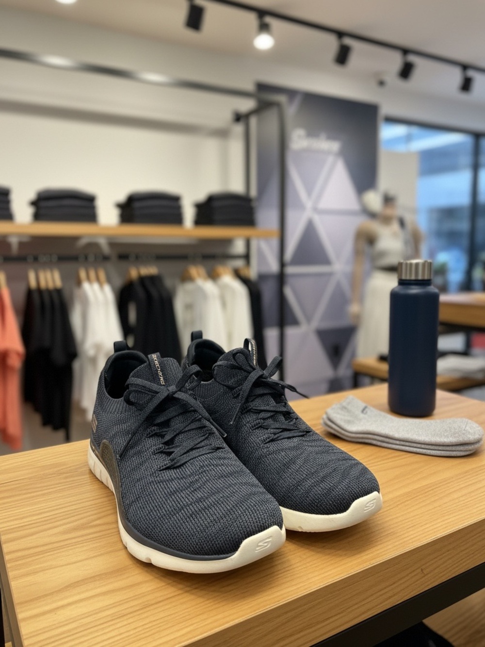 Skechers Dark Navy Knit Slip-On Sneakers with White Soles